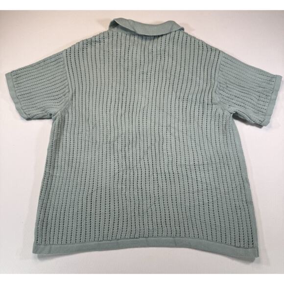 American Eagle Knit Polo Shirt XL Green Open Knit Sweater Short Sleeve Mens - Picture 3 of 7
